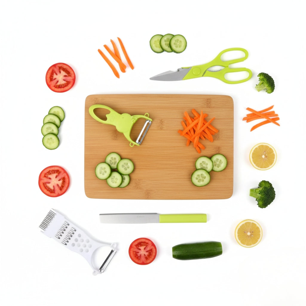 4-in-1 Kitchen Cutting Set – Knife, Scissors, Grater & Peeler Combo