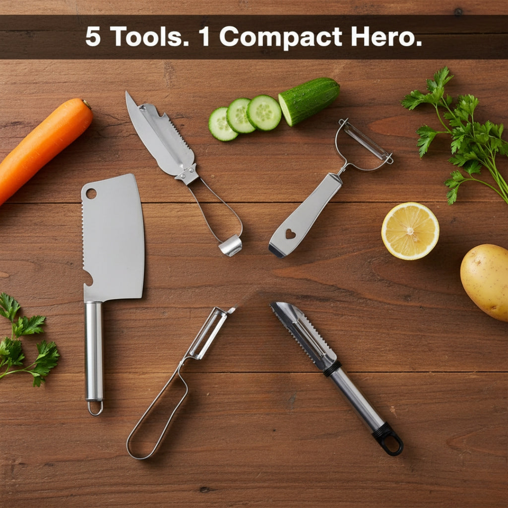 5-in-1 Peeler & Grater Set – Multipurpose Stainless Steel Kitchen Tool