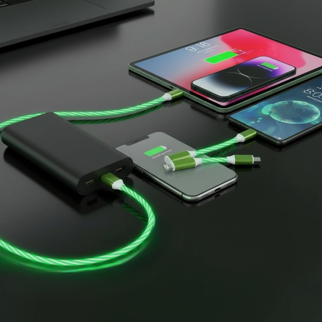 3-in-1 Fast Charging Cable – LED Light-Up, Multi-Device USB Charger