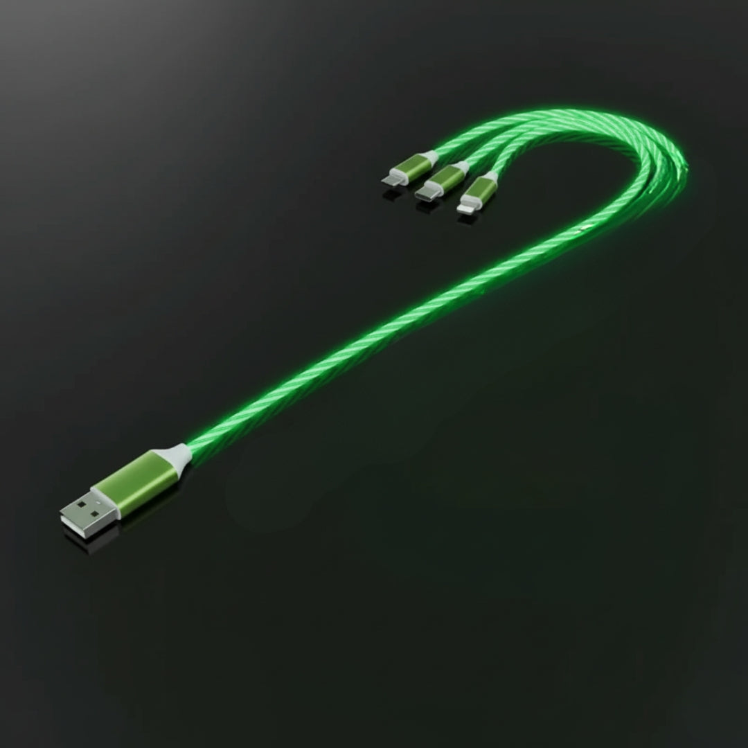 3-in-1 Fast Charging Cable – LED Light-Up, Multi-Device USB Charger