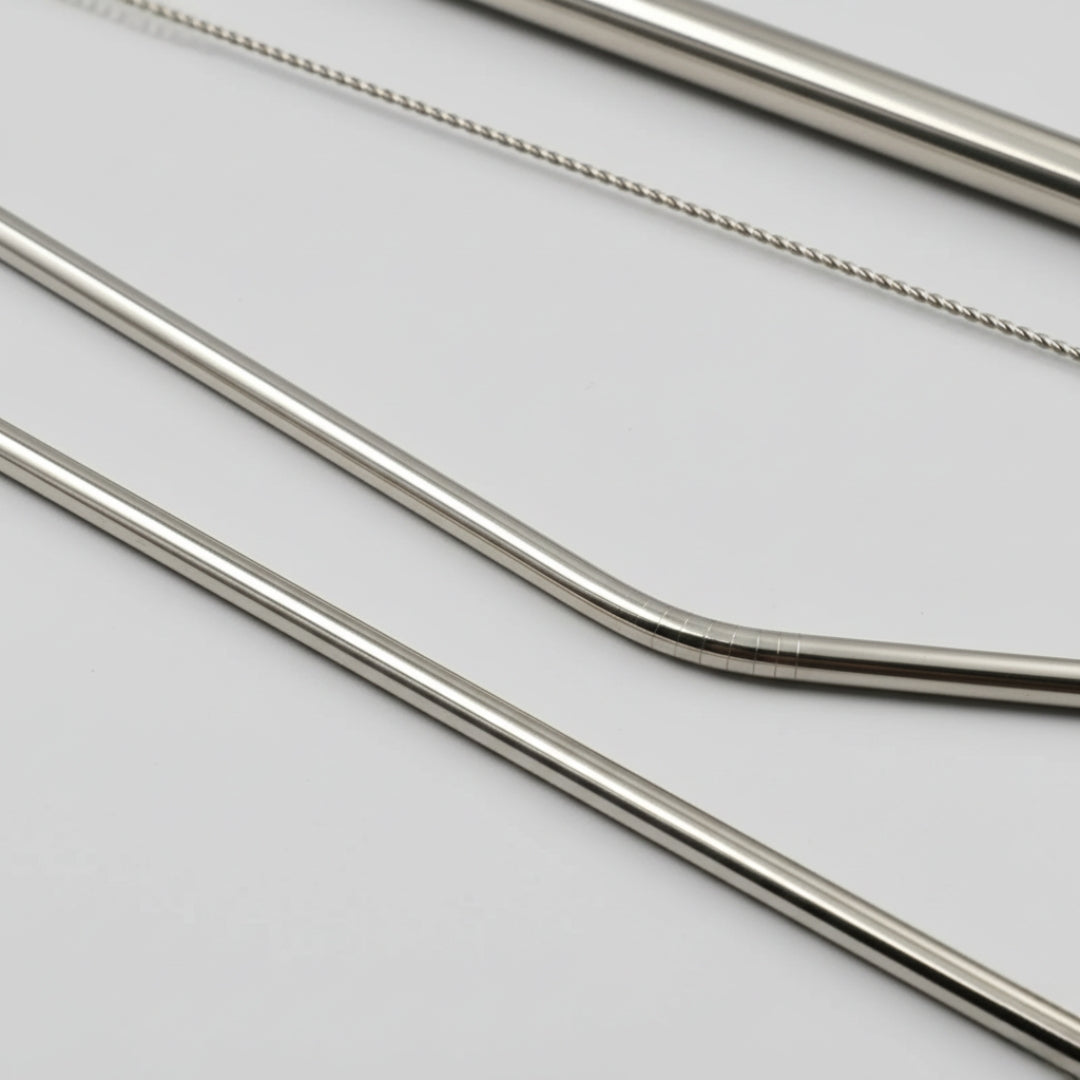 Reusable Stainless Steel Straws – 4 Pcs Set with Case & Brush