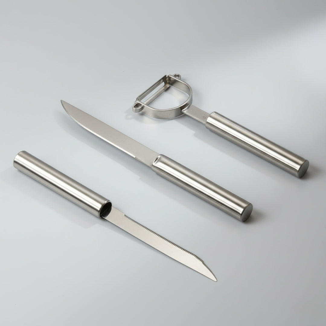 Stainless Steel Multipurpose Cutting Knives – 3 Pack with Non-Slip Handle