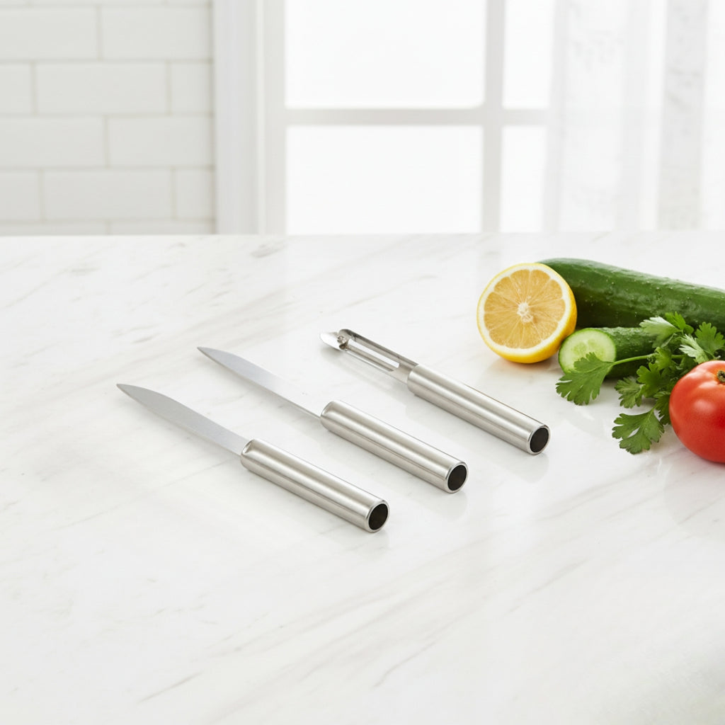 Stainless Steel Multipurpose Cutting Knives – 3 Pack with Non-Slip Handle