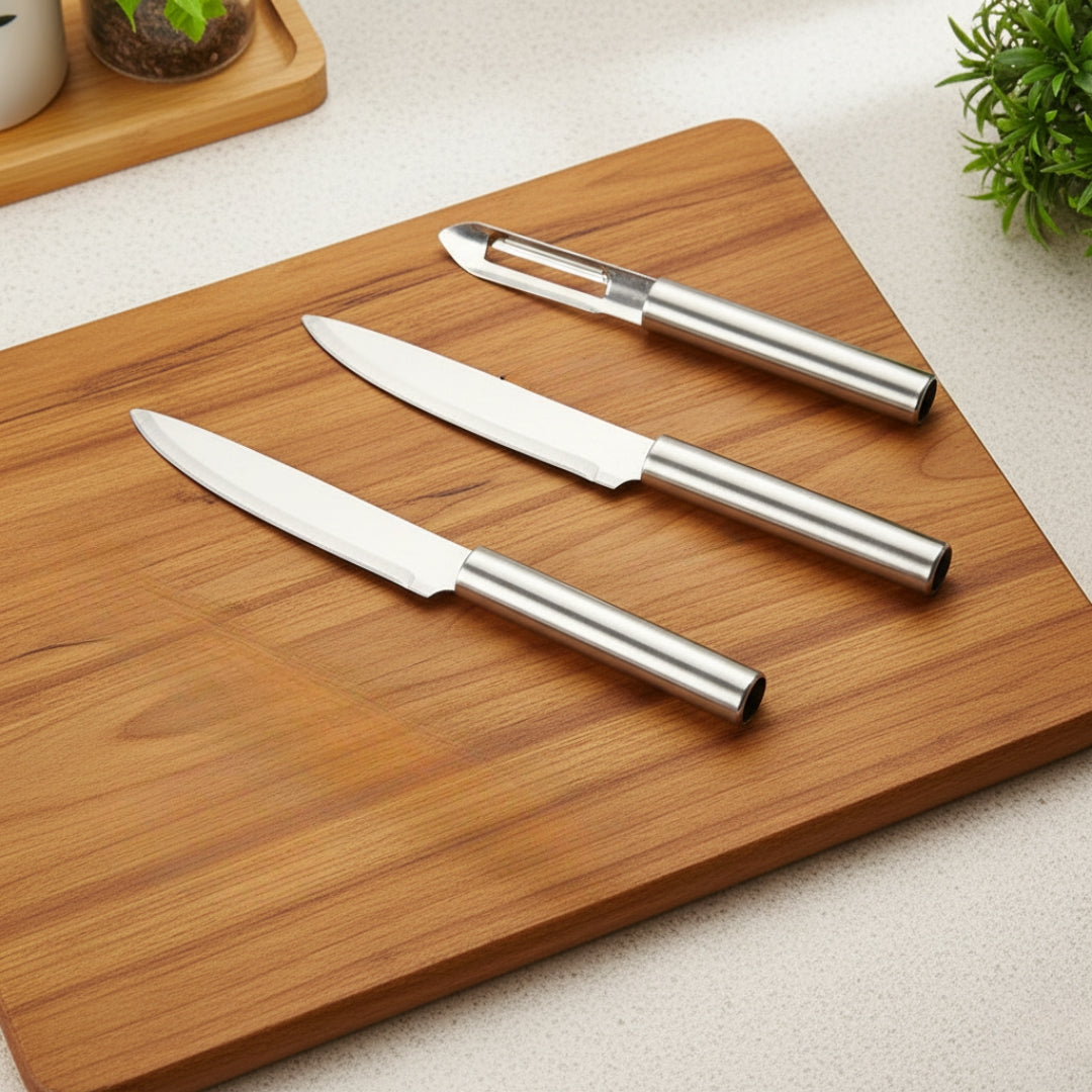 Stainless Steel Multipurpose Cutting Knives – 3 Pack with Non-Slip Handle