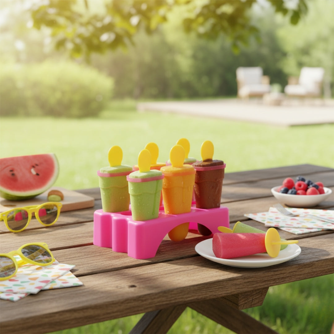 Kulfi Maker Moulds Set (6 Pcs) – Plastic Homemade Ice Cream Moulds for Freezer Use