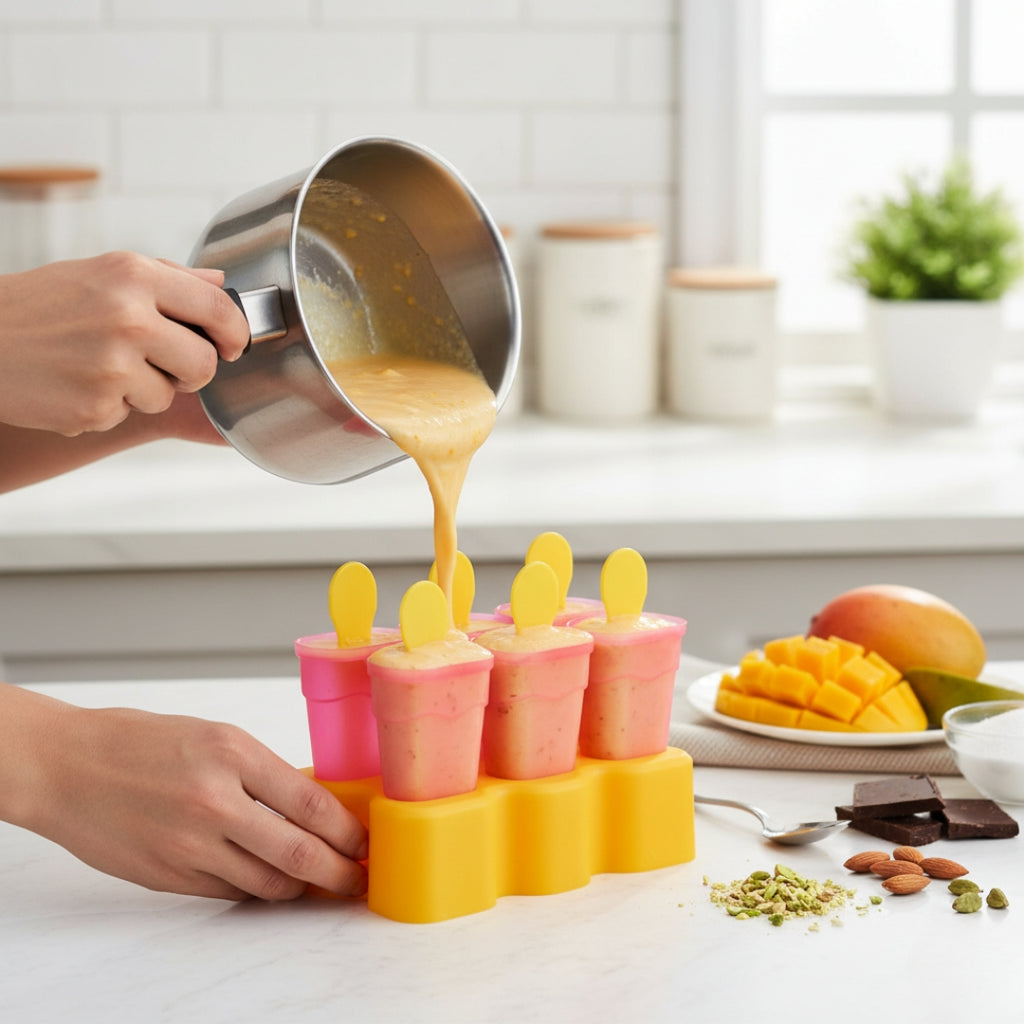 Kulfi Maker Moulds Set (6 Pcs) – Plastic Homemade Ice Cream Moulds for Freezer Use