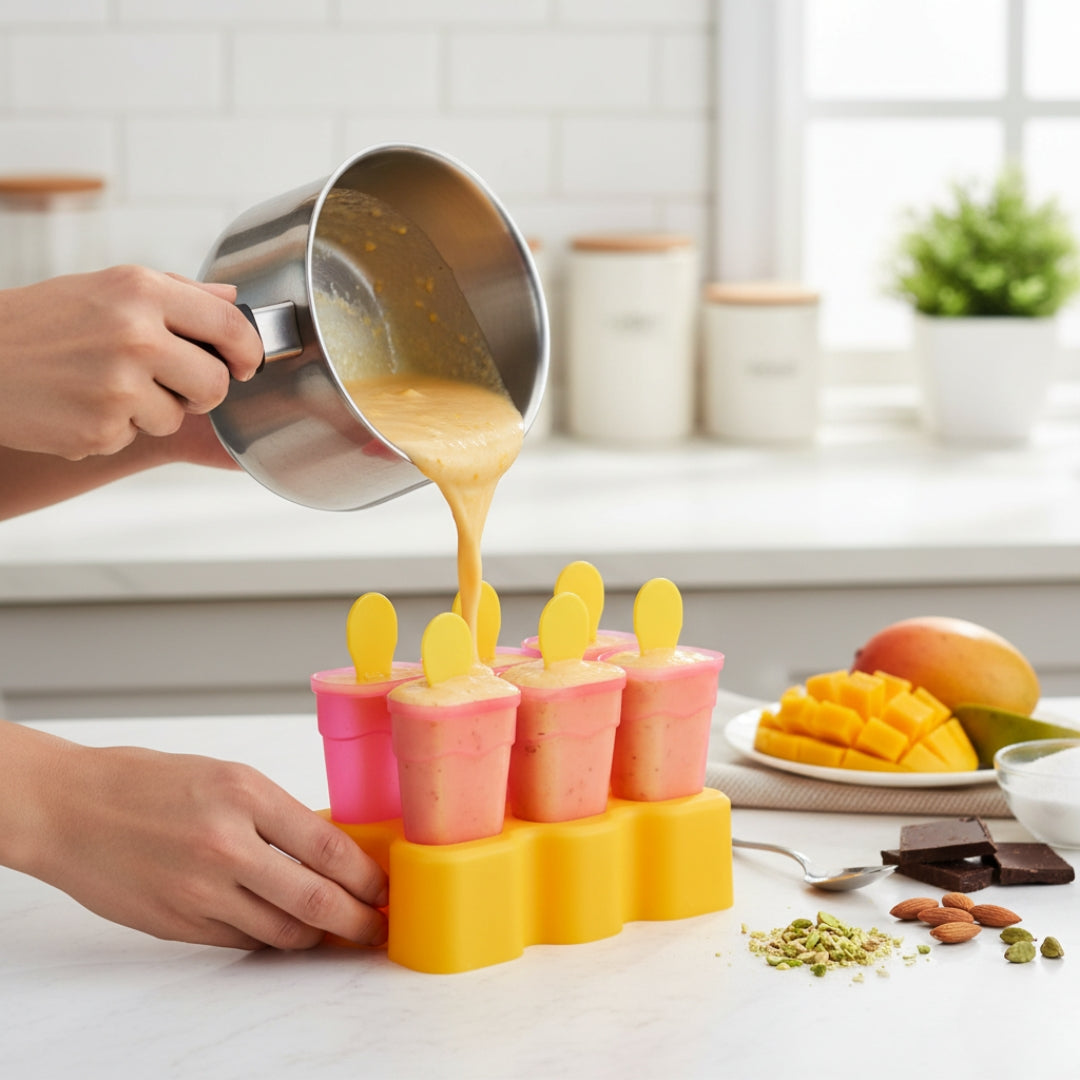 Kulfi Maker Moulds Set (6 Pcs) – Plastic Homemade Ice Cream Moulds for Freezer Use