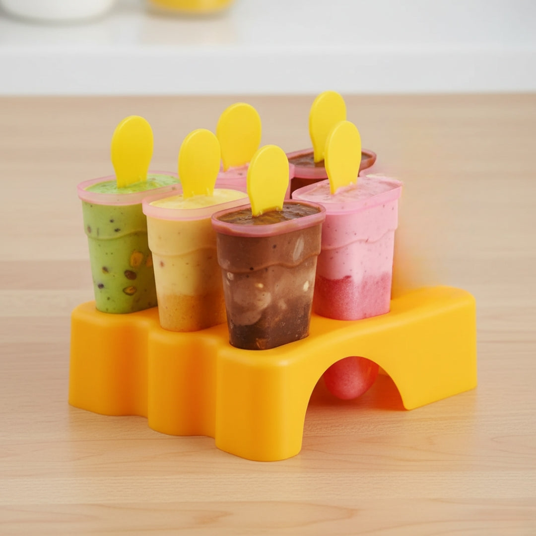 Kulfi Maker Moulds Set (6 Pcs) – Plastic Homemade Ice Cream Moulds for Freezer Use